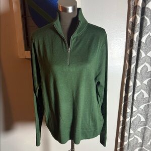J Crew Hunter Green Merino Wool Blend Mock Neck Quarter Zip SZ Large